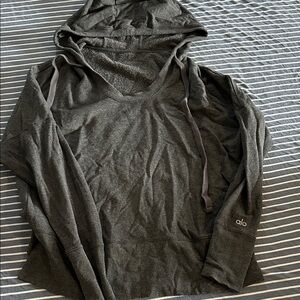 ALO Yoga Charcoal Hooded Long-Sleeve Pullover